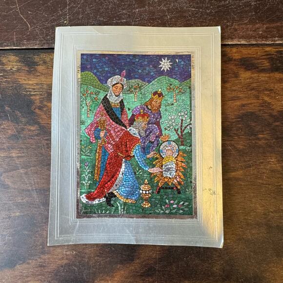 Vintage Jandro Metallic Foil Mosaic Textured Print Jesus Three Kings Nativity - Picture 1 of 7